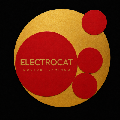 Portada de l’àlbum ELECTROCAT de Doctor Flamingo, reinterpretació digital de la senyera catalana formada per codi informàtic en vermell i groc.